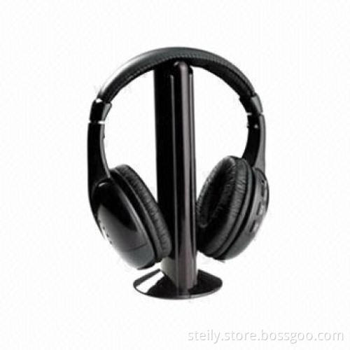 Multifunction 5-in-1 Wireless RF Headphones, Black, Wireless Headset with FM Radio